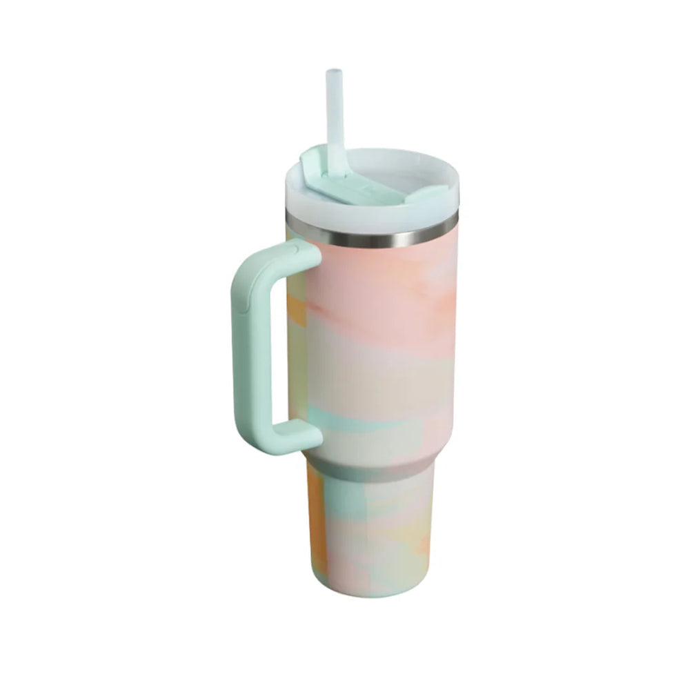 Lifestyn Pastel Marble Insulated Travel Tumbler with Handle & Straw