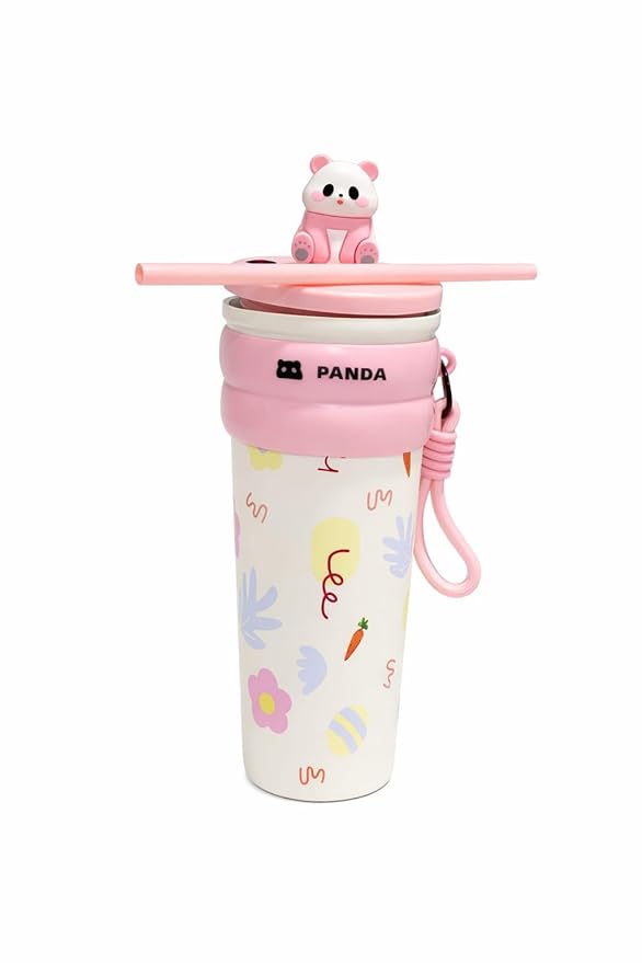 LifeStyn Panda Kids Insulated Water Bottle with Carry Strap