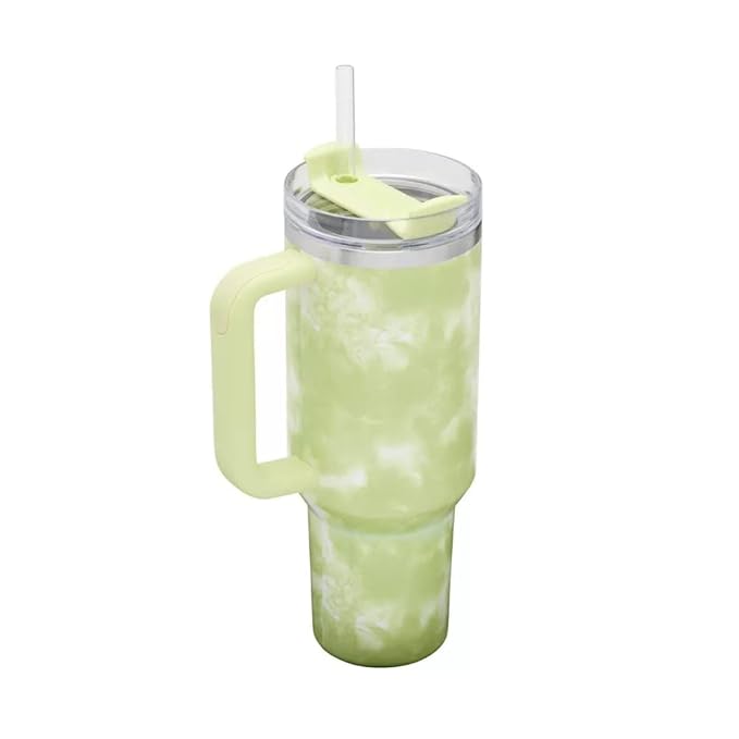 Lifestyn Green Marble Insulated Travel Tumbler with Handle & Straw