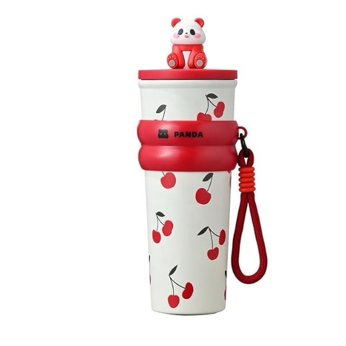 LifeStyn Cherry Panda Kids Insulated Water Bottle with Carry Strap