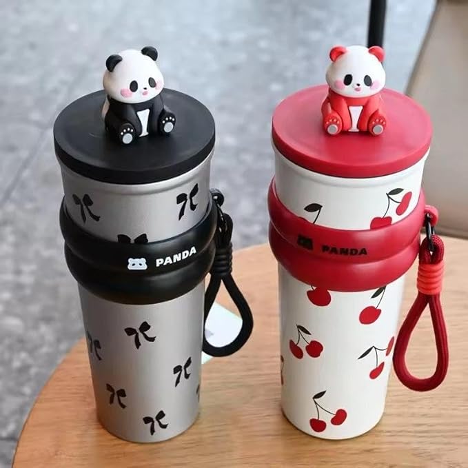 LifeStyn Jelly Panda Kids Insulated Water Bottle with Carry Strap