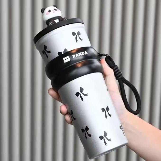 LifeStyn Jelly Panda Kids Insulated Water Bottle with Carry Strap