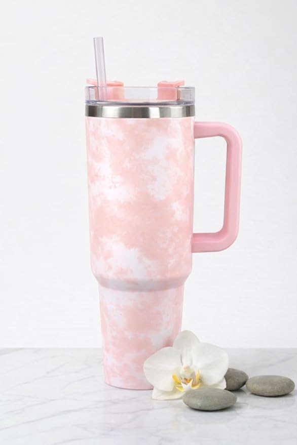 Lifestyn Marble Insulated Travel Tumbler with Handle & Straw