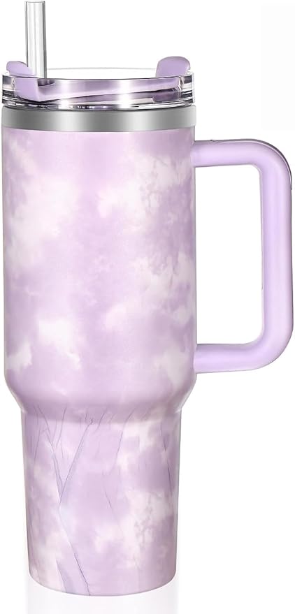Lifestyn Marble Insulated Travel Tumbler with Handle & Straw