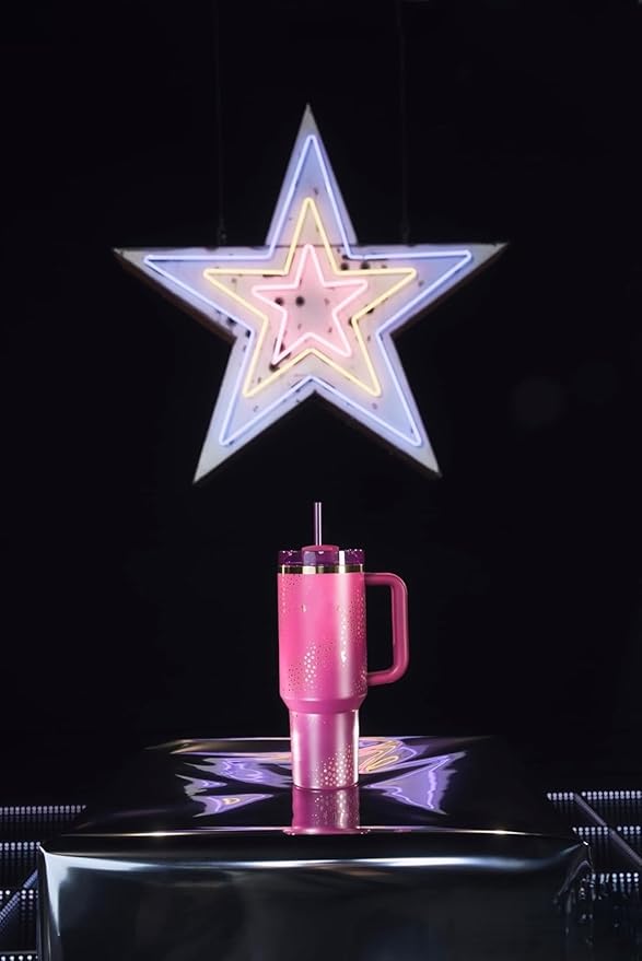 Lifestyn Metallic Pink Insulated Travel Tumbler with Handle & Straw