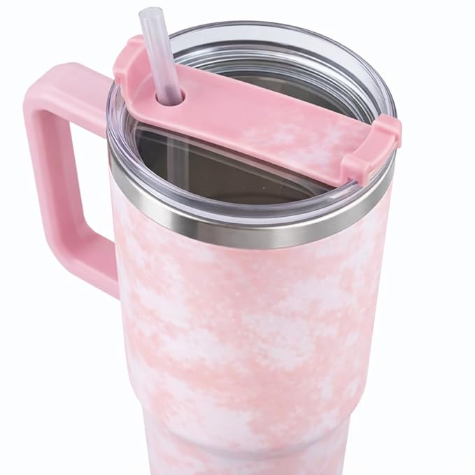 Lifestyn Marble Insulated Travel Tumbler with Handle & Straw