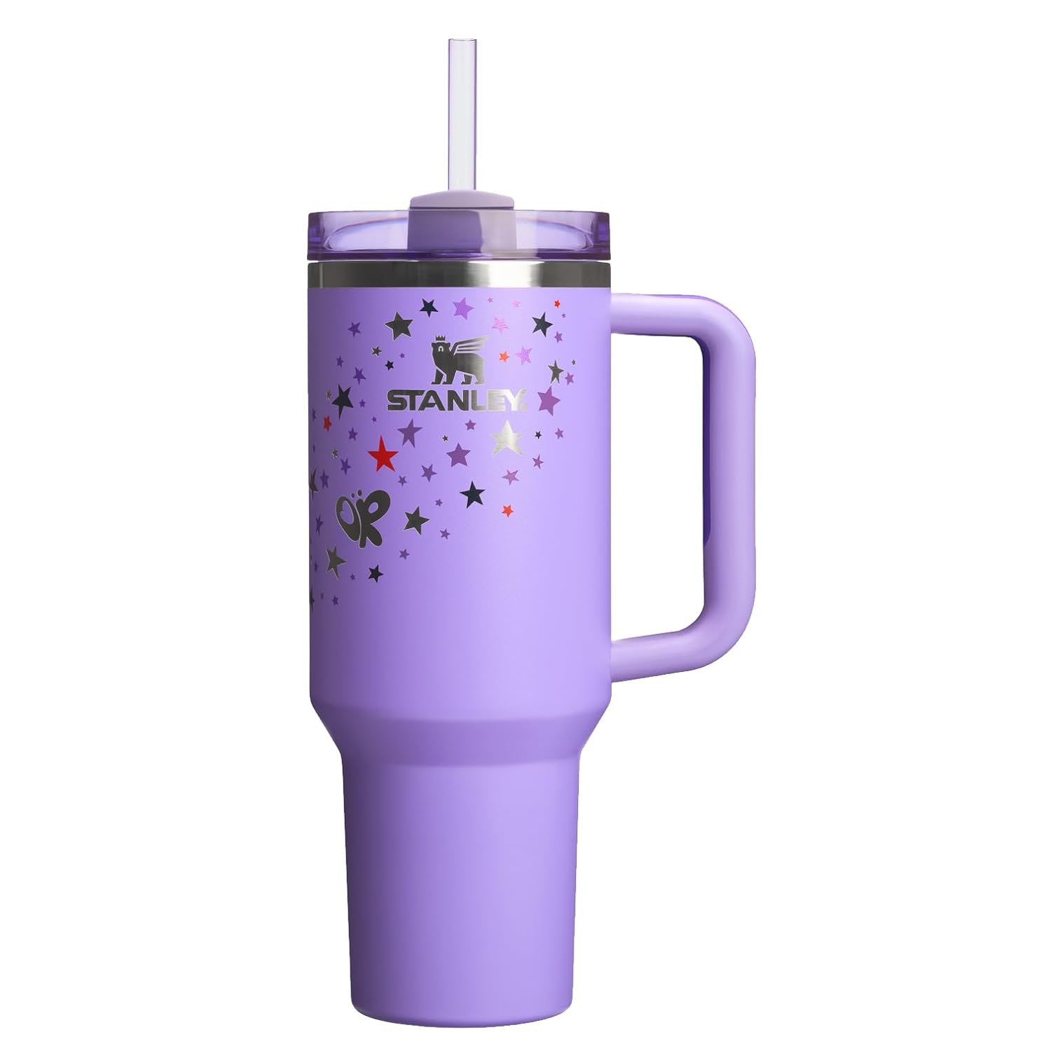Lifestyn Lavender Star Insulated Travel Tumbler with Handle & Straw