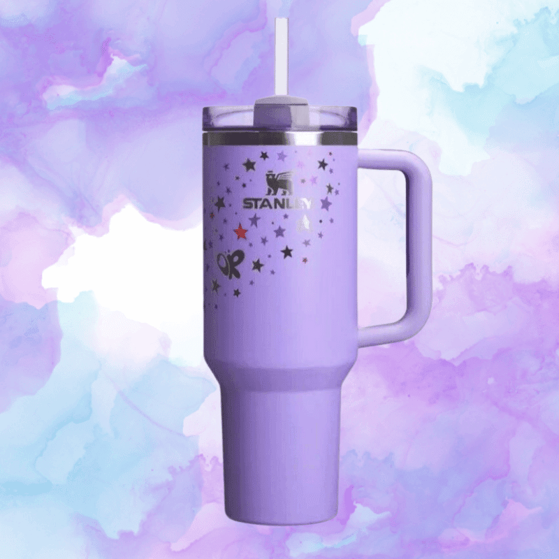 Lifestyn Lavender Star Insulated Travel Tumbler with Handle & Straw