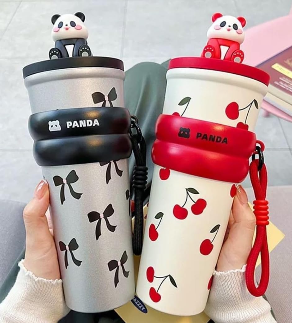 LifeStyn Jelly Panda Kids Insulated Water Bottle with Carry Strap