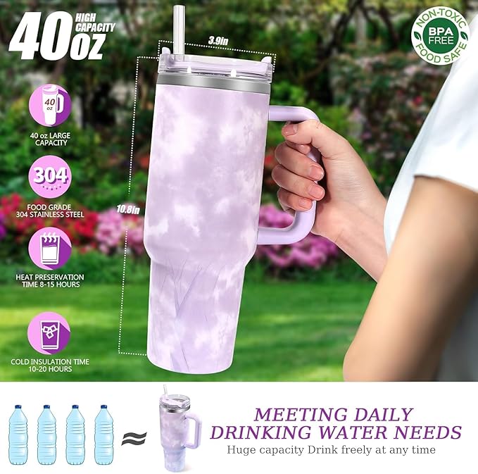 Lifestyn Marble Insulated Travel Tumbler with Handle & Straw