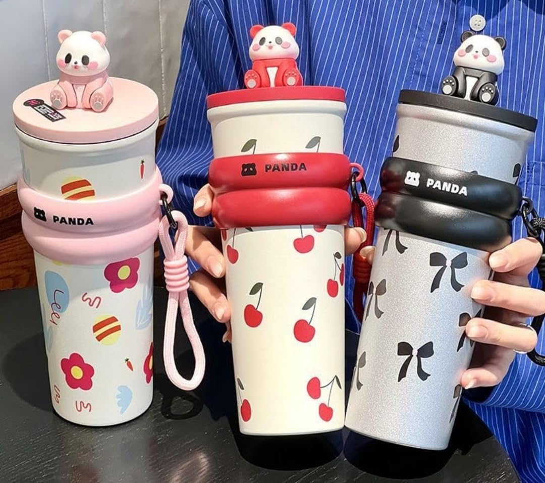 LifeStyn Jelly Panda Kids Insulated Water Bottle with Carry Strap