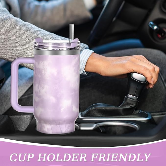 Lifestyn Marble Insulated Travel Tumbler with Handle & Straw