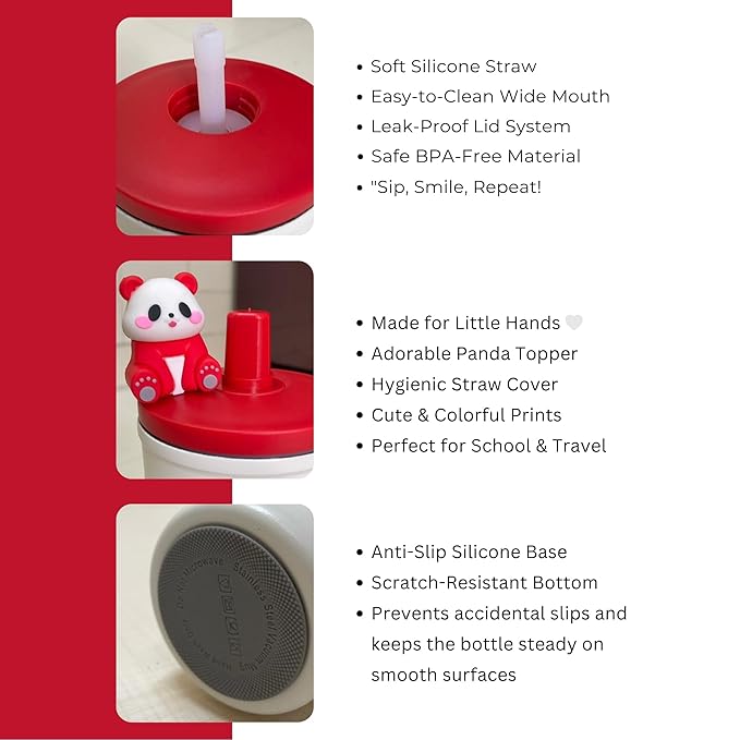 LifeStyn Cherry Panda Kids Insulated Water Bottle with Carry Strap