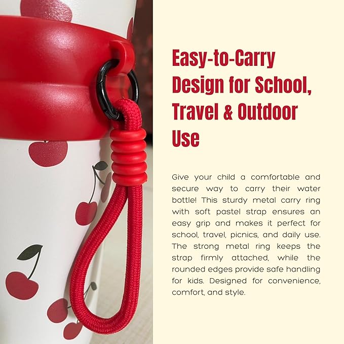 LifeStyn Cherry Panda Kids Insulated Water Bottle with Carry Strap