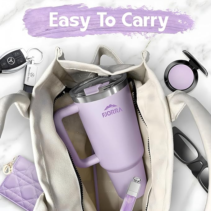 Lifestyn Marble Insulated Travel Tumbler with Handle & Straw