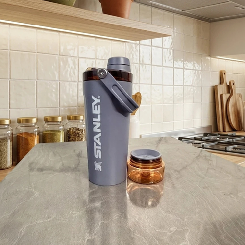 LifeStyn Active Vacuum Insulated Shaker Bottle with Storage Base – Grey