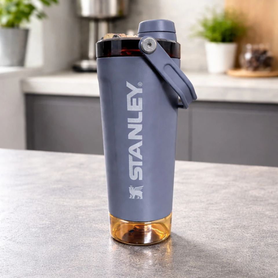LifeStyn Active Vacuum Insulated Shaker Bottle with Storage Base – Grey