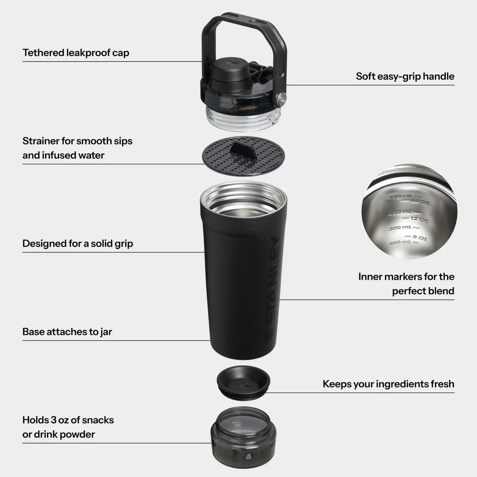 LifeStyn Active Vacuum Insulated Shaker Bottle with Storage Base – Midnight Black