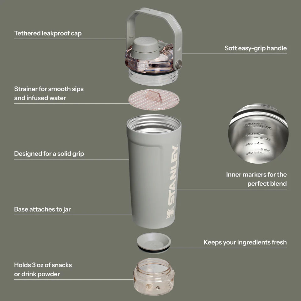 LifeStyn Active Vacuum Insulated Shaker Bottle with Storage Base – Sage Grey