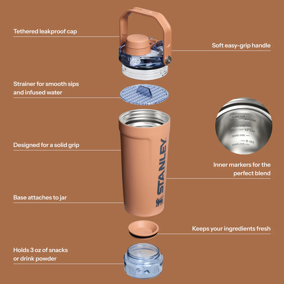 LifeStyn Active Vacuum Insulated Shaker Bottle with Storage Base – Toast Brown