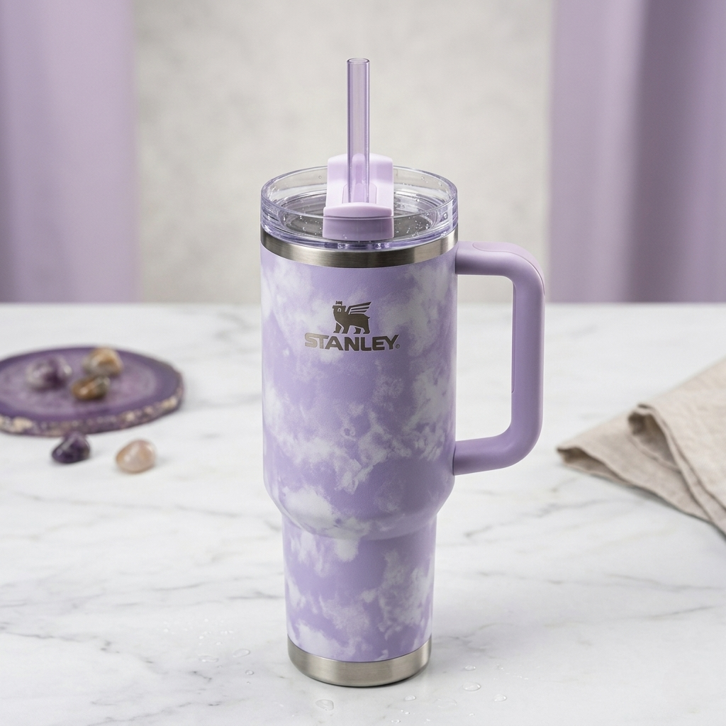 Lifestyn Marble Insulated Travel Tumbler with Handle & Straw