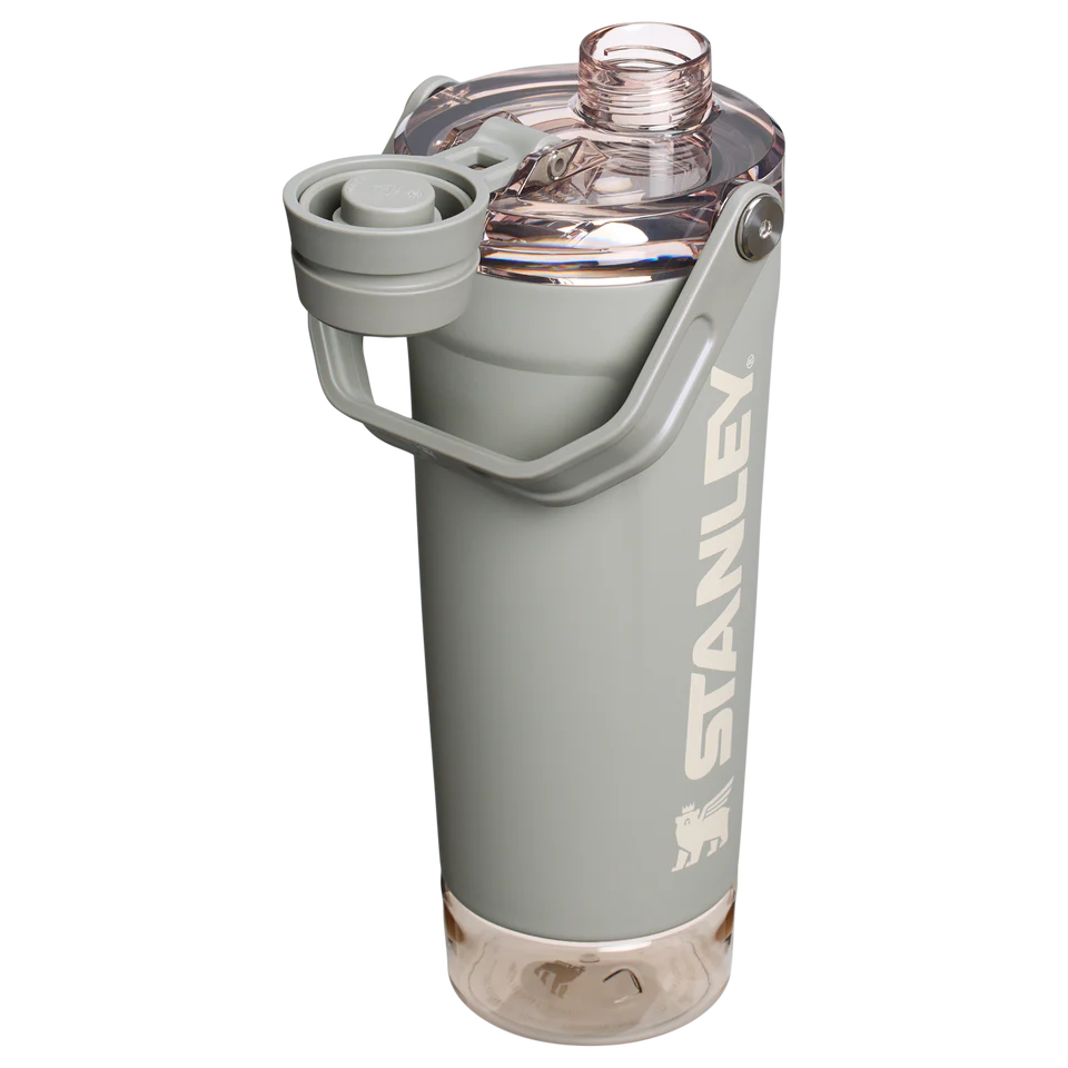 LifeStyn Active Vacuum Insulated Shaker Bottle with Storage Base – Sage Grey