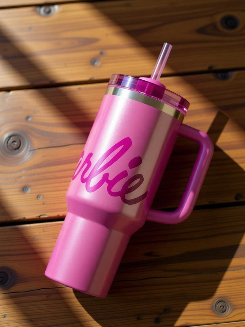 Lifestyn Pink Insulated Travel Tumbler with Handle & Straw