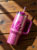 Lifestyn Pink Insulated Travel Tumbler with Handle & Straw