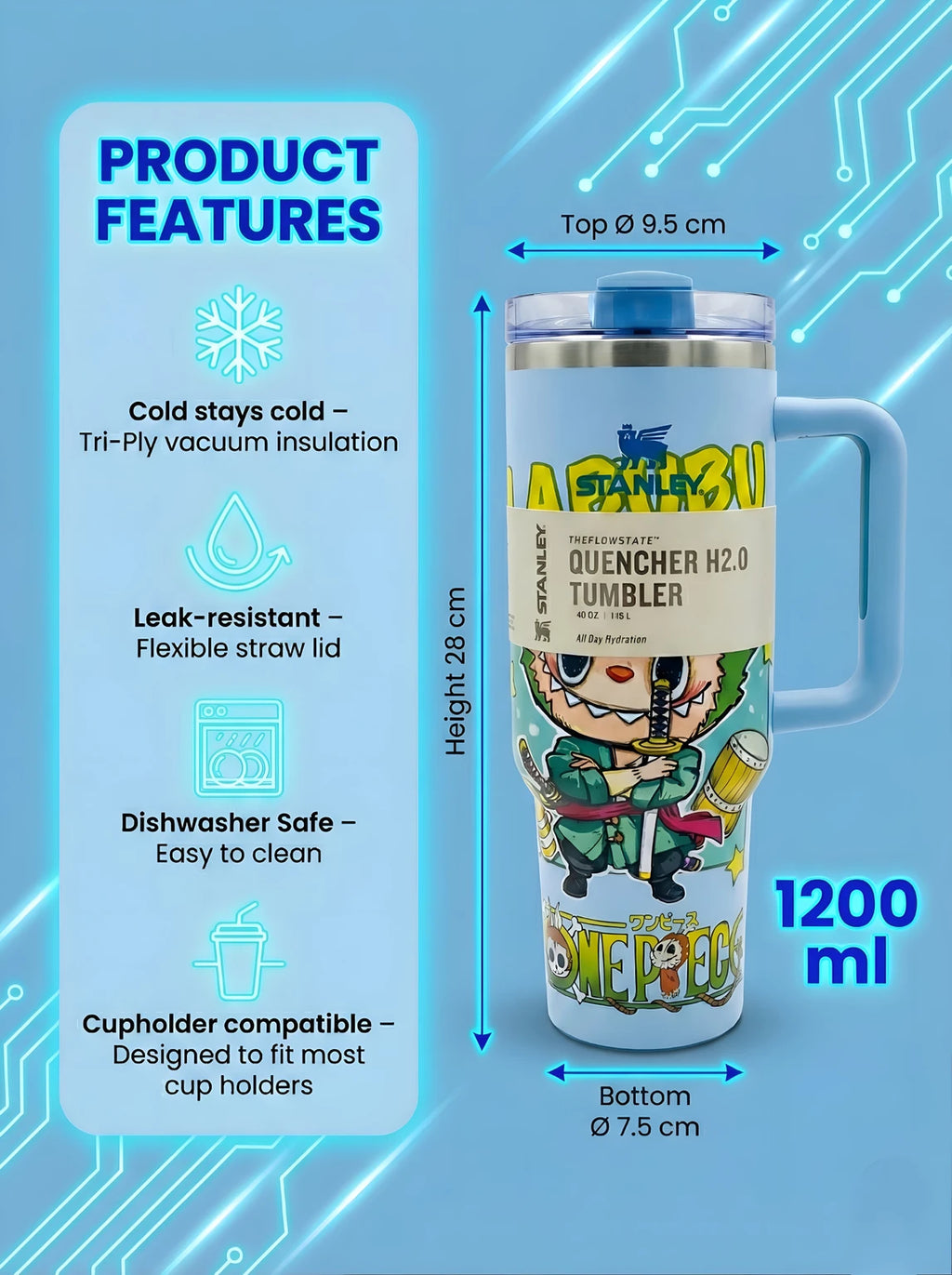 LifeStyn Labubu One Piece Zoro Insulated Tumbler