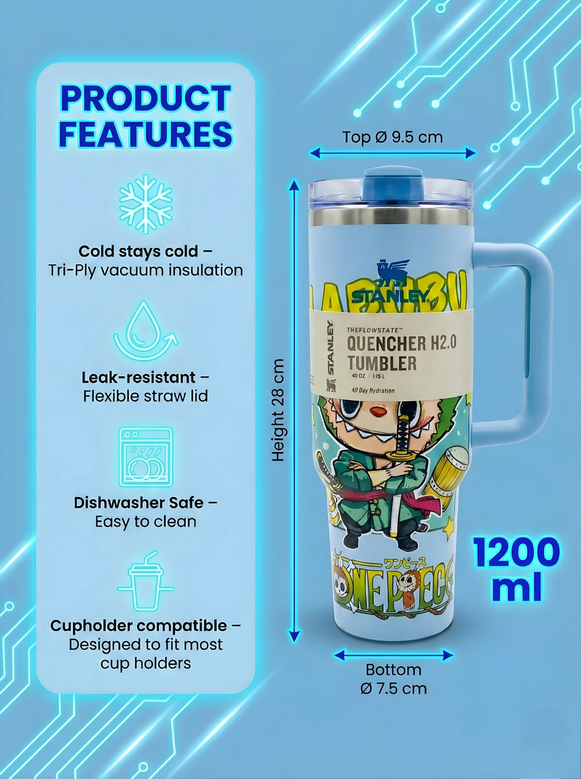 LifeStyn Labubu One Piece Zoro Insulated Tumbler